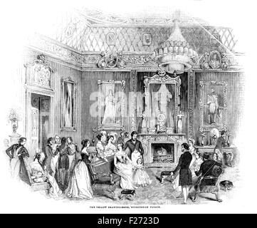 Le salon jaune, au palais de Buckingham, Illustrated London News Juillet 1844 ; noir et blanc Illustration ; Banque D'Images