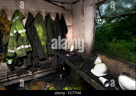 Swansea, Royaume-Uni. 12 Sep, 2015. La cabane où le travail des mineurs a changé en vêtements de travail au début de leur quart de travail à la mine la mine de Gleision, vallée de Swansea, Pays de Galles du sud. Credit : Roger tiley/Alamy Live News Banque D'Images