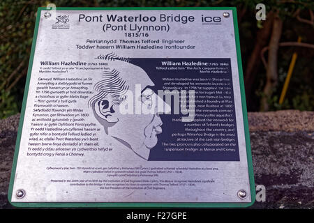 Plaque sur Waterloo Bridge sur la rivière Conwy. Banque D'Images