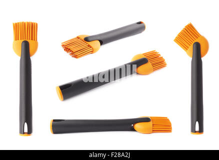 La diffusion de l'huile de silicone pour la cuisson de la brosse plus isolé sur fond blanc, l'ensemble de cinq différentes foreshortenings Banque D'Images