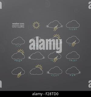 Ensemble d'icônes météo avec Soleil, nuages, pluie, neige et symboles d'éclairs sur fond gris. vecteur Conception web Illustration de Vecteur