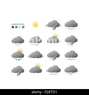 Ensemble d'icônes météo avec Soleil, nuages, pluie, neige et symboles d'éclairs isolé sur fond blanc. vector graphic design Illustration de Vecteur