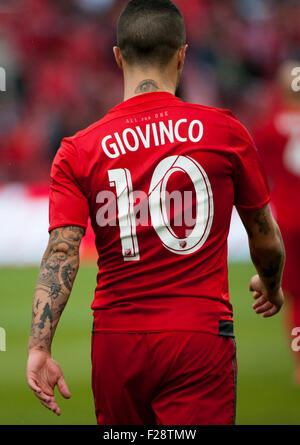 Toronto, Ontario, Canada. 13 Septembre, 2015. De l'avant Toronto FC Sebastian Giovinco A (10) tatouages au BMO Field à Toronto, ON Canada. Crédit : Peter Llewellyn/Alamy Live News Banque D'Images