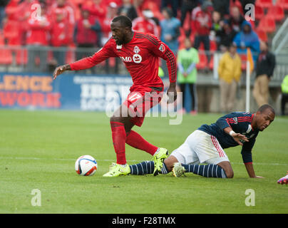 Toronto, Ontario, Canada. 13 Septembre, 2015. L'UNICEF demande l'avant Toronto FC (17) dans la première moitié au BMO Field à Toronto, ON Canada. Crédit : Peter Llewellyn/Alamy Live News Banque D'Images