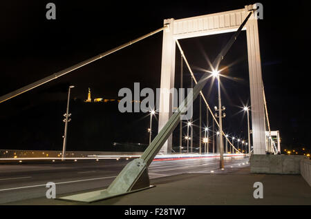 Une belle vue de nuit du pont Elisabeth avec la citadelle et Statue de la liberté en arrière-plan sur la colline Gellert en bouton Banque D'Images