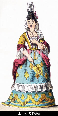 La figure montre l'image représente une française de rang supérieur-woman-classe entre 1700 et 1750. L'illustration dates à 1882. Banque D'Images