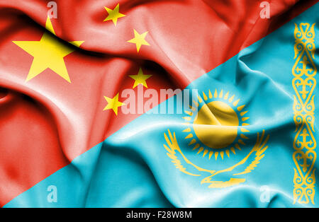 Waving Flag du Kazakhstan et Banque D'Images