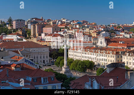 Vue aérienne de la place Rossio Baixa Lisbonne Portugal Banque D'Images