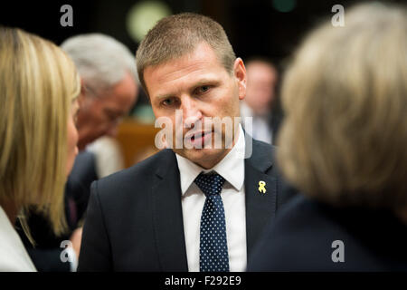 Bruxelles, Bxl, Belgique. 14Th Sep 2015. Hanno Pevkur, Ministre de l'intérieur de l'Estonie avant l'extraordinaire Conseil Justice et Affaires intérieures Le Conseil européen crise de l'immigration à l'administration centrale à Bruxelles, Belgique le 14.09.2015 par Wiktor Dabkowski © Wiktor Dabkowski/ZUMA/Alamy Fil Live News Banque D'Images