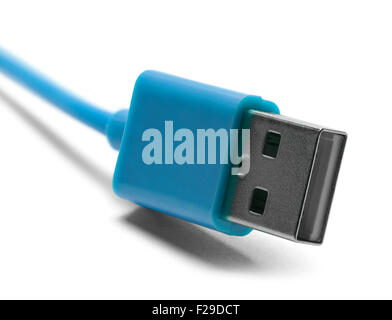 Câble USB Bleu isolé sur un fond blanc. Banque D'Images