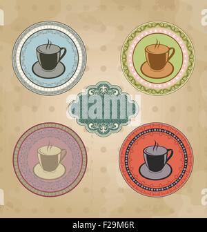 Ensemble d'étiquettes avec café retro vintage éléments d'ornement Illustration de Vecteur