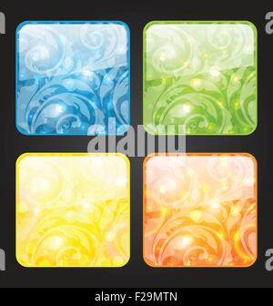 Définir l'icône de saison quatre avec fond coloré de fleurs Illustration de Vecteur