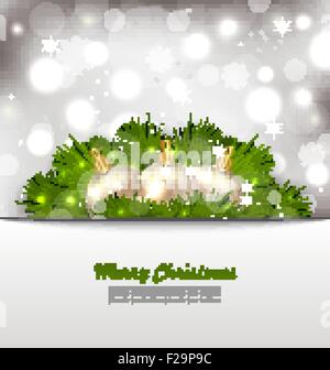 Joyeux Noël carte avec des brindilles de sapin et boules d'or Illustration de Vecteur