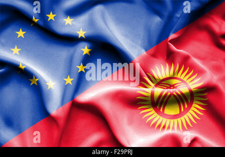 Waving Flag du Kirghizistan et Banque D'Images