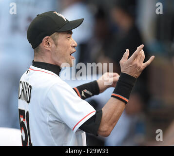 Miami, Floride, USA. 20 mai, 2015. Ichiro Suzuki (MLB) Marlins : Ichiro Suzuki du Miami Marlins Baseball avant le match contre les Diamondbacks de l'Arizona au Parc des Marlins de Miami, Floride, États-Unis . © AFLO/Alamy Live News Banque D'Images