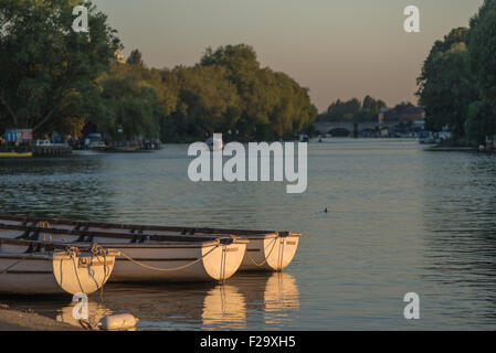 Trois barques amarrés sur la Tamise à Kingston-upon-Thames Banque D'Images