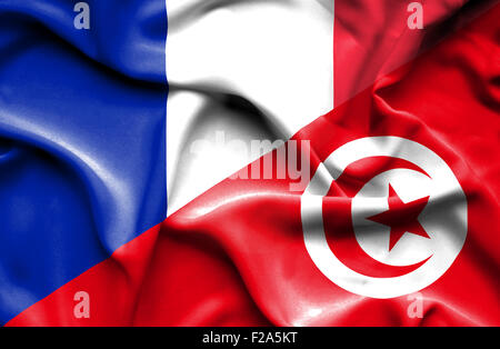 Waving Flag de la Tunisie et la France Banque D'Images