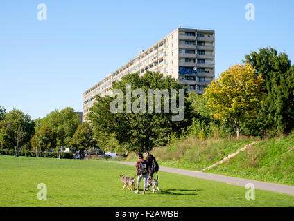 Walworth, Londres - 10 Sept 2015 : à Burgess Park, dans le sud de Londres, à l'égard du Southwark Aylesbury Estate Banque D'Images