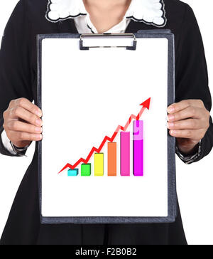 Business Woman holding un presse-papiers avec business graph chart Banque D'Images