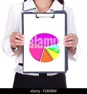 Business Woman holding un presse-papiers avec business graph chart Banque D'Images