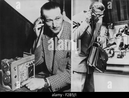 L 'Telephonogram' a été inventé par Vital Gassmann. Paris, le 10 mai 1950. Le récepteur de ce début de téléphone mobile sans fil Banque D'Images