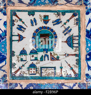16e cen. Iznik représentant la Kaaba et la Mecque. Dans le portique de la mosquée Rustem Pasha, Tahtakale, Istanbul, Turquie Banque D'Images