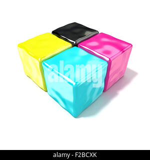Cubes CMJN signe, comme symbole de l'impression. 3D render isolé sur fond blanc Banque D'Images