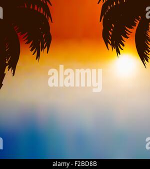 Fond coucher de soleil avec des palmiers Illustration de Vecteur