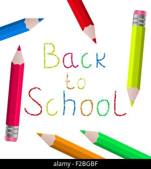 Message retour à l'école avec des crayons sur fond blanc Illustration de Vecteur