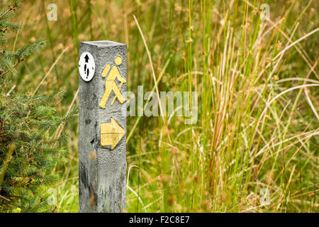 Enseigne sur le chemin balisé Wicklow Way randonnée à vélo en Irlande Banque D'Images