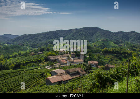 Une vue magnifique sur le paysage du village Rolle en province de Trévise, Vénétie, Italie, avec ses vignobles de vin Prosecco Banque D'Images