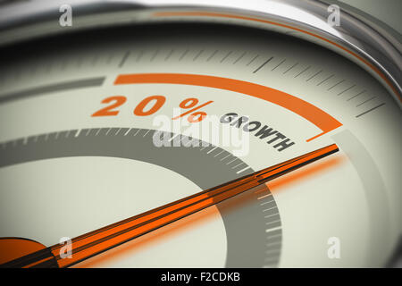 Cadran avec l'aiguille dépassant l'objectif de vingt pour cent de la croissance. Conceptual image 3D pour l'illustration de la motivation, et KPI Banque D'Images