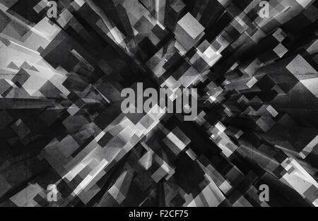 Numérique abstrait arrière-plan 3D cubes noir avec motif Motif perspective et texture béton ancien Banque D'Images