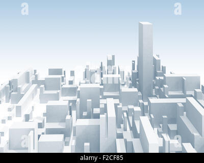 Schéma abstrait 3d blanc avec un horizon urbain le plus haut gratte-ciel Banque D'Images