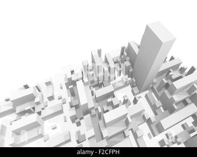 Schéma abstrait 3d blanc avec un paysage urbain le plus haut gratte-ciel Banque D'Images