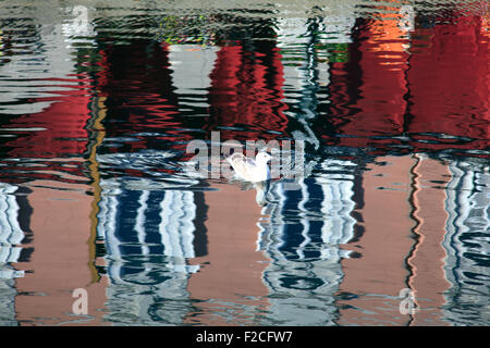 Bâtiments colorés réfléchi sur la mer, Grand Canal à Trieste Banque D'Images