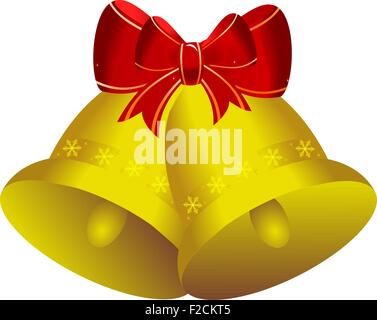 Deux cloches de Noël doré avec red bow Illustration de Vecteur