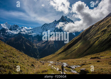 La Sainte Montagne Fishtail (Machhapuchre), dans la chaîne d'Annapurna, Népal Banque D'Images