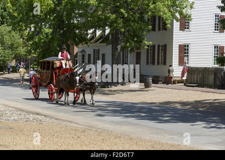 Transport chevaux et emmène les touristes le long de Colonial Williamsburg living-history museum Virginia USA Banque D'Images