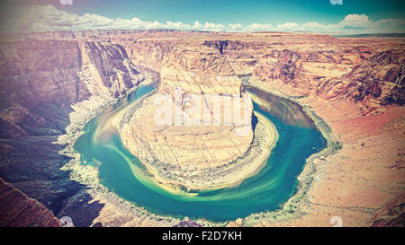 Retro photo filtrée de Horseshoe Bend, Colorado, Arizona, USA. Banque D'Images