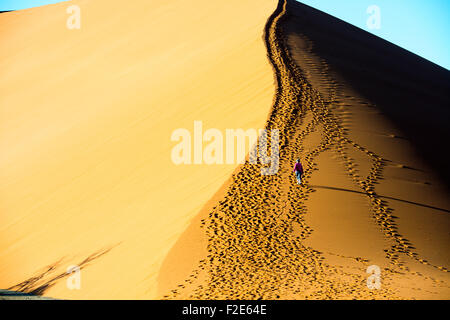 Les gens à monter la Dune 45 dans le désert de Namibie, l'Afrique Banque D'Images