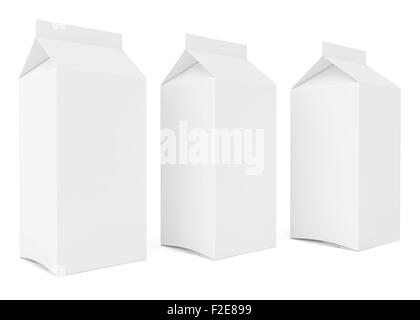 Du lait ou du jus blanc boîtes carton. Le rendu 3D sur fond blanc Banque D'Images