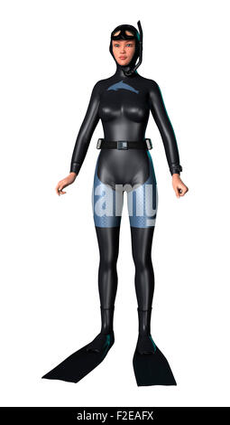 Numérique 3D render of a female diver isolé sur fond blanc Banque D'Images