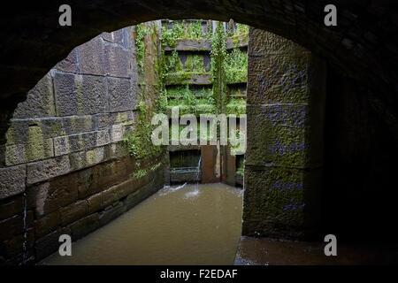 Forêt de pointe de la partie du canal à écluses Marple Stockport illustré sous la mousse humide 13 croissant de blocage porte détail UK G Banque D'Images