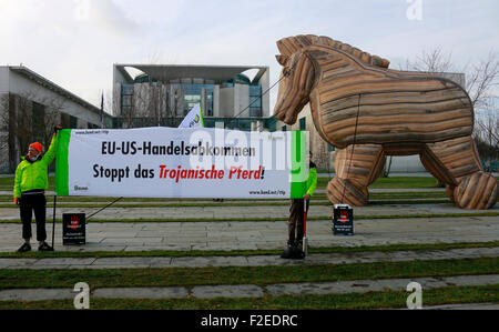 'EU-US-Handelsabkommen - Stoppt das Trojanische Pferd !' - Démonstration Unter dem Motto "Wir haben es satt' fuer eine oekologisc Banque D'Images