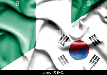 Waving Flag de Corée du Sud et au Nigeria Banque D'Images