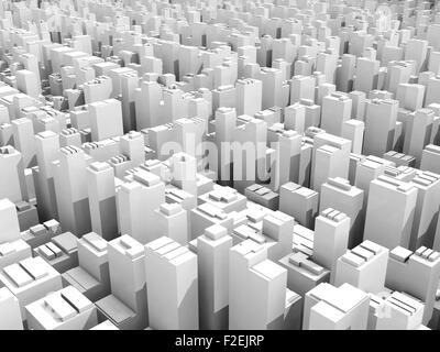 Résumé schématique blanc numérique cityscape avec beaucoup d'immeubles de bureaux, 3d illustration Banque D'Images
