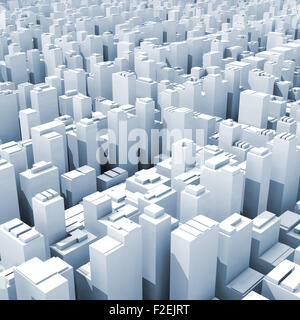 Abstract cityscape numérique avec de grands immeubles de bureaux, aux tons bleu square 3d illustration Banque D'Images