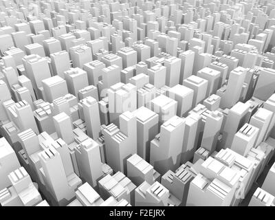 Résumé schématique blanc numérique paysage urbain avec de grands immeubles de bureaux, 3d illustration Banque D'Images