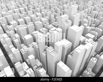 Résumé schématique blanc numérique paysage urbain avec de grands immeubles de bureaux, 3d illustration Banque D'Images
